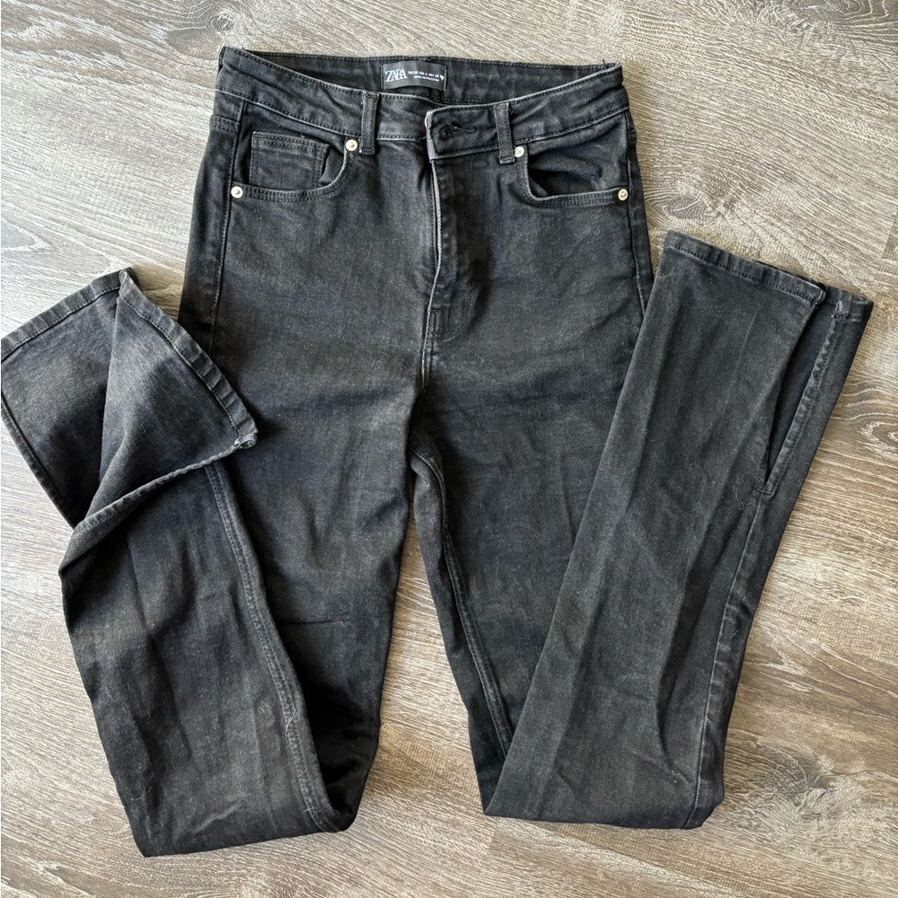 Zara high waisted split hem straight jeans